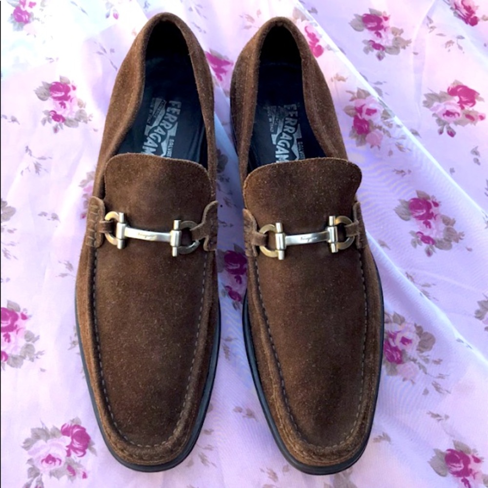 Ferragamo Men’s Chocolate Brown Suede Dress Shoes in size 12 AUTHENTIC worn once